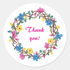 Thank you Floral Wreathe Stickers ラウンドシール