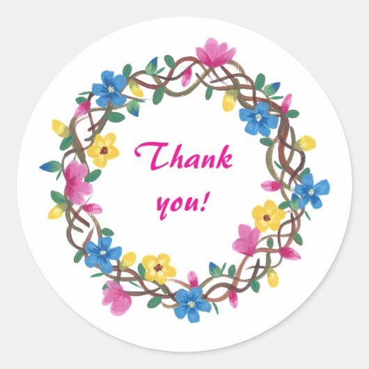 Thank you Floral Wreathe Stickers ラウンドシール (正面)