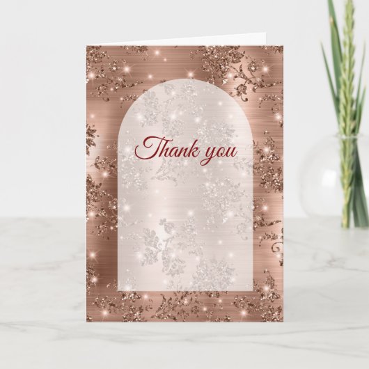 Thank You Folded Card Rose Gold Glitter 招待状 (正面)