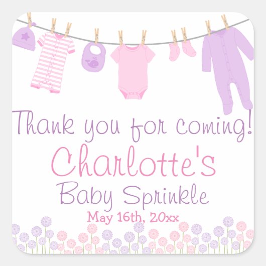 Thank You For 来'S Little Clothesベビー スクエアシール (正面)