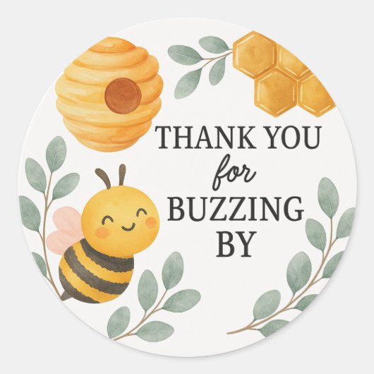 Thank You for Buzzing By  Bee Label ラウンドシール (正面)
