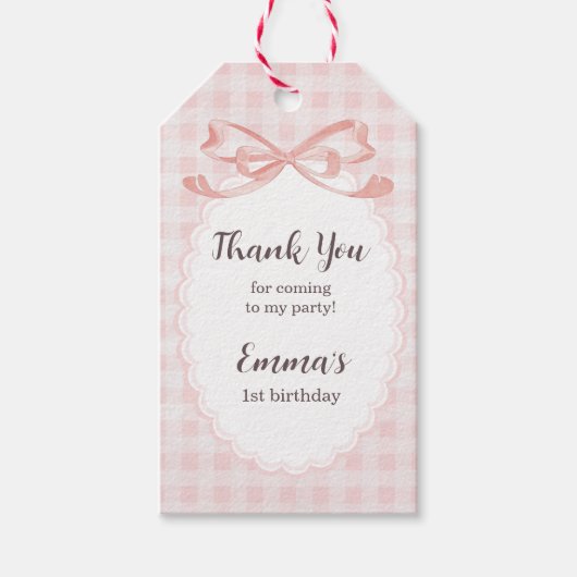 Thank you For Coming 1st Birthday Pink Gingham ギフトタグ (正面)
