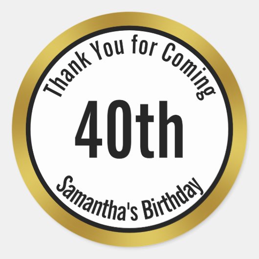 Thank You for Coming Black White Gold Birthday ラウンドシール (正面)