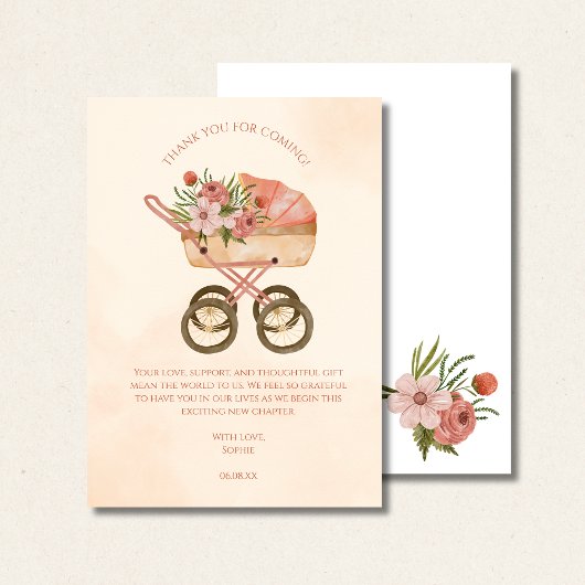 Thank you for coming card, rustic baby carriage  サンキューカード