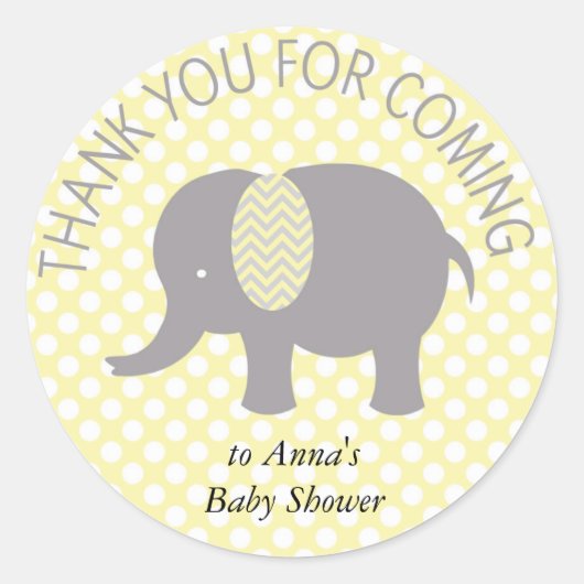 Thank you for coming ELephant Baby Shower ラウンドシール (正面)
