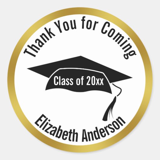 Thank You for Coming Gold White Name Graduation ラウンドシール (正面)