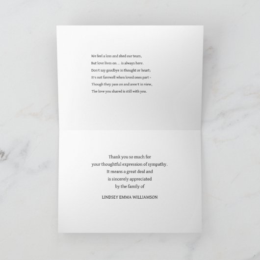 Thank You for Expressions of Sympathy カード (内部)