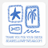 THANK YOU FOR ORDER Cute Beach Sea CUSTOM スクエアシール (正面)