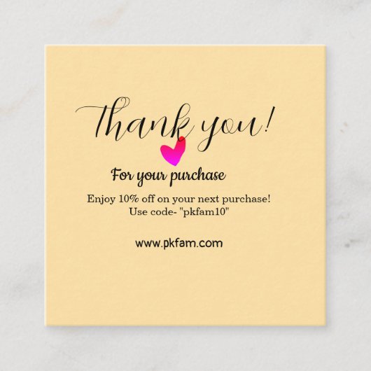 Thank you for purchase pink family business detail スクエア名刺 (正面)