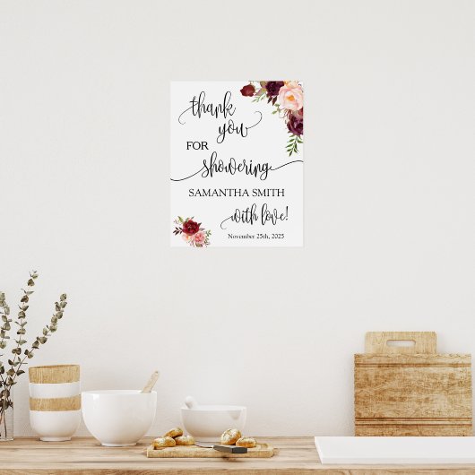 Thank you for showering bride to be marsala floral ポスター (キッチン)