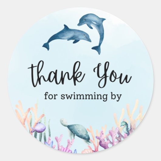 Thank You For Swimming By Sea Life Sticker ラウンドシール (正面)