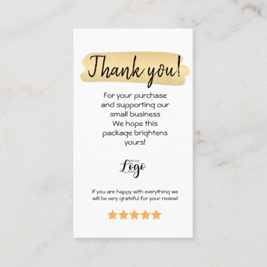 Thank You for Your Order Insert Card Small Busines 名刺 (正面)