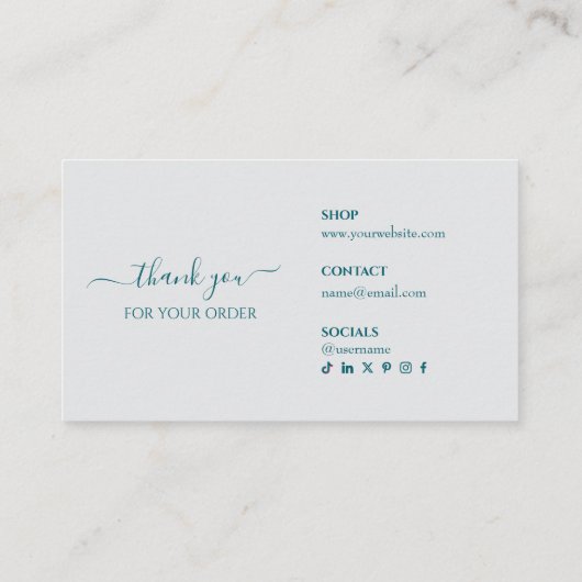 Thank You For Your Order Teal Business Insert Card 名刺 (裏面)