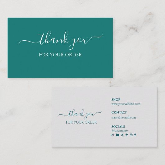 Thank You For Your Order Teal Business Insert Card 名刺 (正面/裏面)