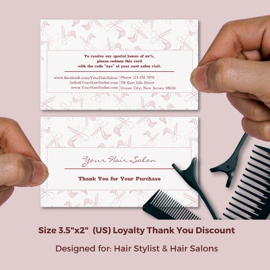 Thank You for Your Purchase Hair Salon White-Pink  割引カード