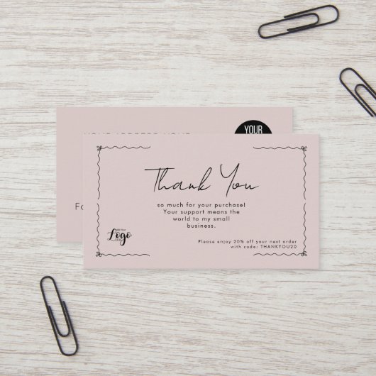 Thank You for Your Purchase Small Business Card | 名刺 (正面/裏面インサイチュ)