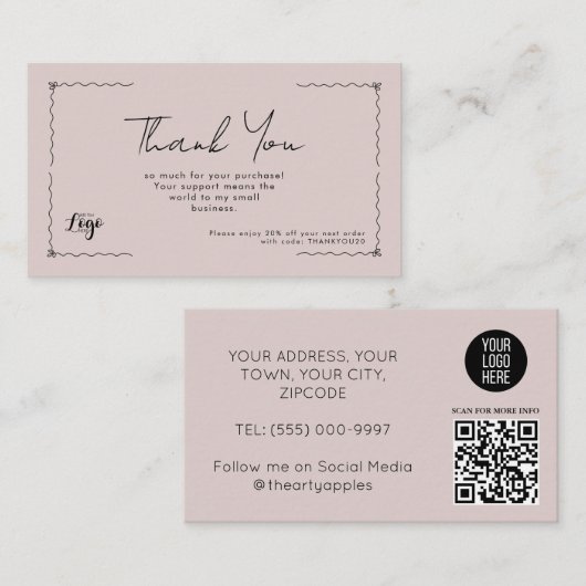 Thank You for Your Purchase Small Business Card |  名刺 (正面/裏面)