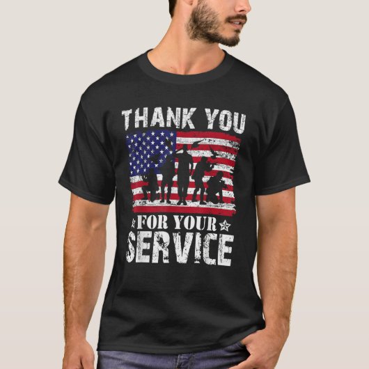 Thank You For Your Service Veteran US Flag Veteran Tシャツ (正面)