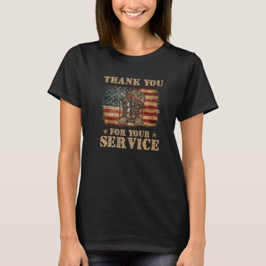 Thank You For Your Service Veteran US Flag Veteran Tシャツ (正面)