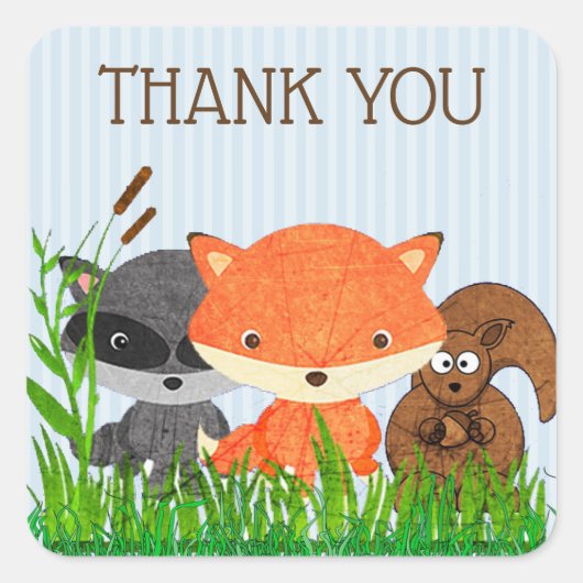 Thank You Forest Animals Woodland Creative Sticker スクエアシール (正面)