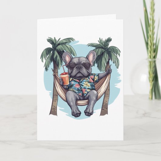 Thank You French Bulldog In Hawaiian Top サンキューカード (正面)