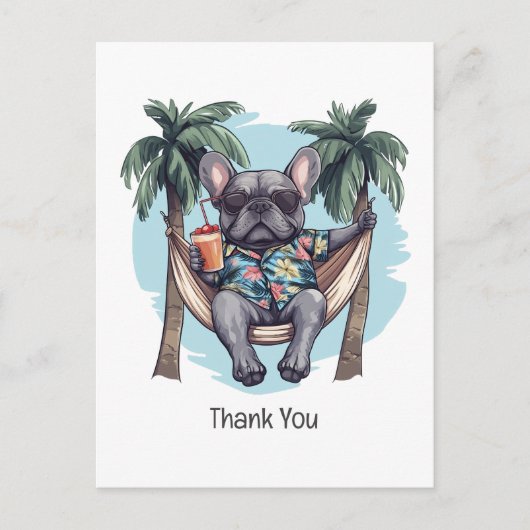 Thank You French Bulldog In Hawaiian Top ポストカード (正面)