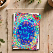 Thank You Friendフローラブルーお洒落ハート感謝してい カード