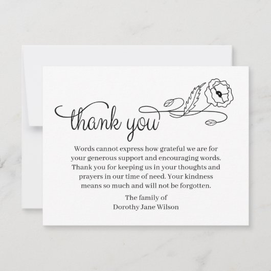 Thank you Funeral Note Card Bereavement Flower ノートカード (正面)