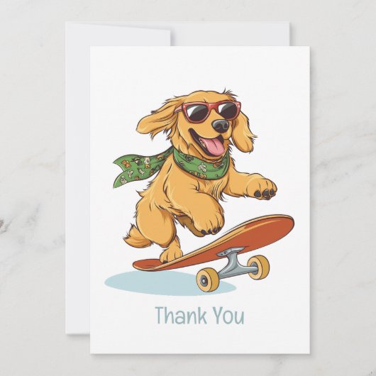 Thank You Golden Retriever Dog Skateboarding サンキューカード (正面)