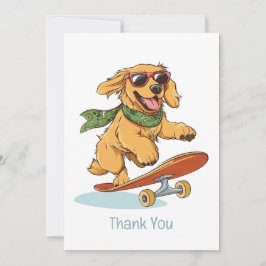 Thank You Golden Retriever Dog Skateboarding サンキューカード
