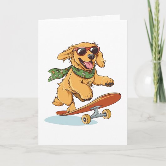 Thank You Golden Retriever Dog Skateboarding サンキューカード (正面)