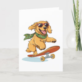 Thank You Golden Retriever Dog Skateboarding サンキューカード