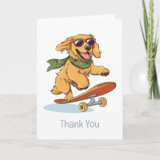 Thank You Golden Retriever Dog Skateboarding サンキューカード (正面)