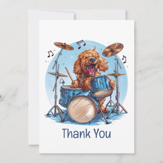 Thank You Goldendoodle Dog Playing Drums サンキューカード (正面)