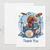 Thank You Goldendoodle Dog Playing Drums サンキューカード (正面/裏面)