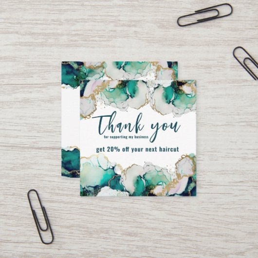 Thank You Green抽象芸術エレガント Business スクエア名刺 (正面/裏面インサイチュ)