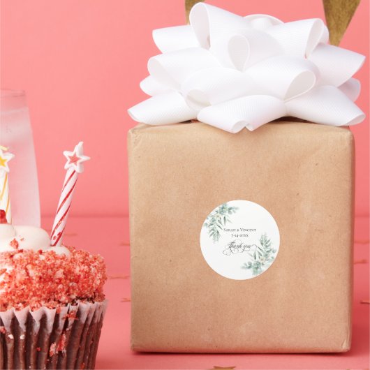 Thank you Green Foliage Stickers ラウンドシール (パーティー)