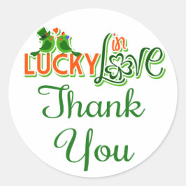 Thank You Green Lovebirds Wedding Stickers ラウンドシール