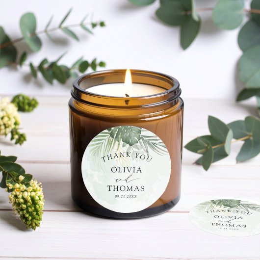 Thank You Green Tropical Wedding Favor ラウンドシール