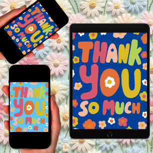 THANK YOU Groovyデイジーバブル文字ツリーなし カード