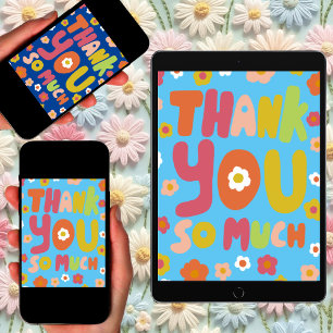 THANK YOU Groovyデイジーバブル文字ツリーなし カード