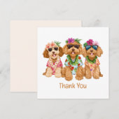 Thank You Hawaiian Goldendoodle Dogs Flower Lei サンキューカード (正面/裏面)
