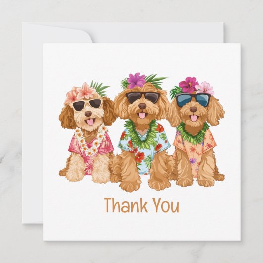 Thank You Hawaiian Goldendoodle Dogs Flower Lei サンキューカード (正面)