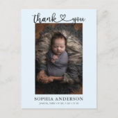 Thank You Heart Script Photo Birth Blue 案内ポストカード (正面)