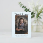 Thank You Heart Script Photo Birth Blue 案内ポストカード (スタンド正面)