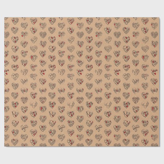 Thank you & hearts in 44langs as BK♡shaped pattern ラッピングペーパー (フラット)