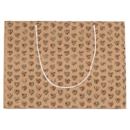 Thank you & hearts in 44langs as BK♡shaped pattern ラージペーパーバッグ