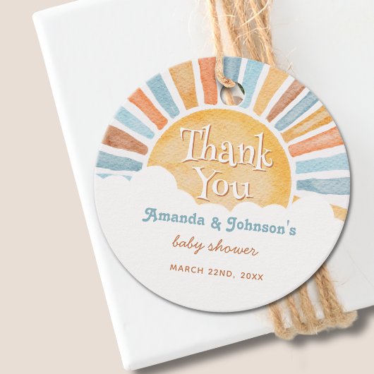 Thank You Here Comes the Son Boy Baby Shower フェイバータグ