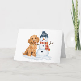 Thank You Holiday Winter Goldendoodle Dog Snowman サンキューカード