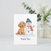 Thank You Holiday Winter Goldendoodle Dog Snowman ポストカード (スタンド正面)